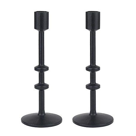 Stonebriar Collection Black Cast Iron Metal Taper Candle Holder Set, 9 in.,2 pc. Set, ,