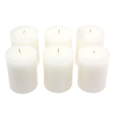 Stonebriar Collection Tall 50 Hour Long Burning Unscented Wax Flat Top Pillar Candles, White, 3 x 4 in., 6-Pack