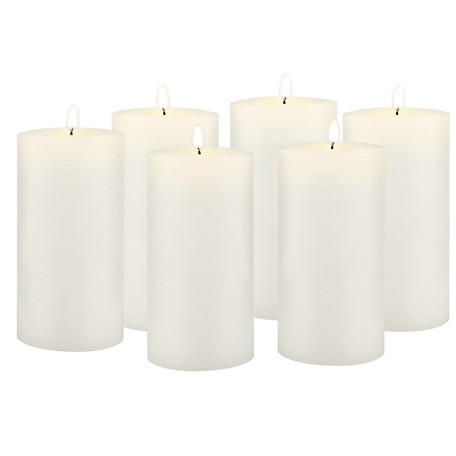 Stonebriar Collection Tall 80 Hour Long Burning Unscented Wax Flat Top Pillar Candles, White, 3 x 6 in., 6 Pack