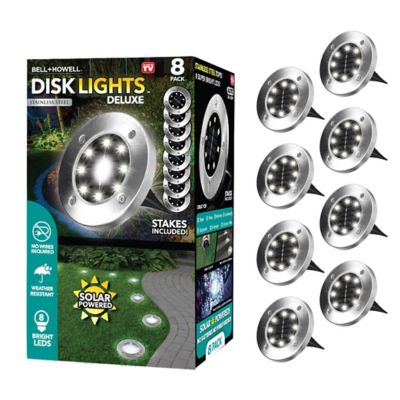 Bell & Howell Disk Lights with 8-LED, Solar Powered & Stainless Steel (8-Pack) I love these bell an howell  round led disk lights