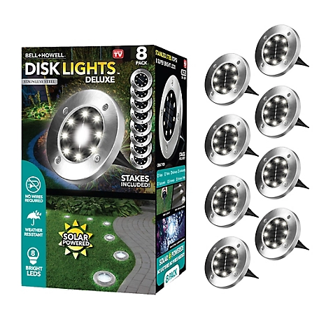 Bell & Howell Disk Lights with 8-LED, Solar Powered & Stainless Steel (8-Pack)