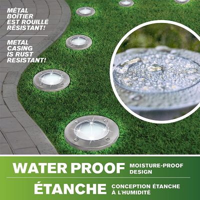 Image showing  40-Lumen Solar-Powered 8-LED Disk Lights, Stainless Steel, 8-Pack