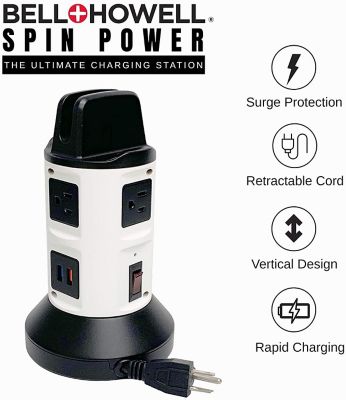 Image showing  4-Outlet Spin Power Strip Tower and Surge Protector