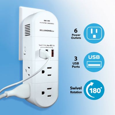 Image showing  10 Amp 3-Oulet Swivel Power 180-Degree Swiveling Power Strip with Surge Protection