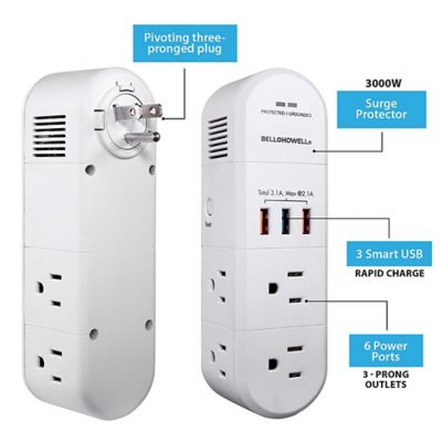 Image showing  10 Amp 3-Oulet Swivel Power 180-Degree Swiveling Power Strip with Surge Protection