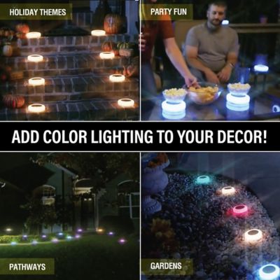 Image showing  12-Lumen Solar-Powered Color Changing Disk Lights, 4-Pack