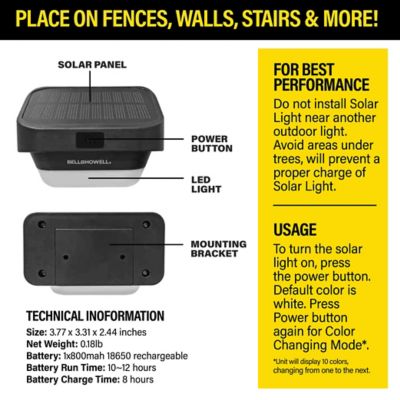 Image showing 7 th Bell & Howell 10-Lumen Solar-Powered Integrated LED Outdoor Fence and Wall Light, 4-Pack