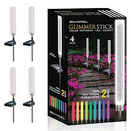 Bell & Howell Glimmer Sticks - Solar Powered Acrylic Integrated LED Tube Path Lights (4-Pack)