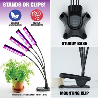 Image showing  9 Watt Equivalent 220-Lumen Bionic Grow 4-Head Full Spectrum UV Indoor Plant Light, 3,700K