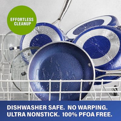 Image showing  10-Piece Aluminum Ultra-Durable Non-Stick Diamond Infused Cookware Set with Glass Lids - Blue