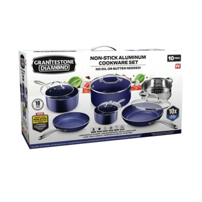Image showing 6 th Granitestone 10-Piece Aluminum Ultra-Durable Non-Stick Diamond Infused Cookware Set with Glass Lids - Blue