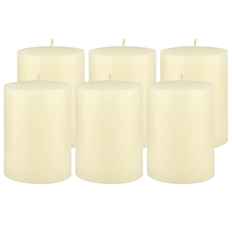 Stonebriar Collection Tall 50 Hour Long Burning Unscented Wax Flat Top Pillar Candles, Ivory, 3 x 4 in., 6 Pack