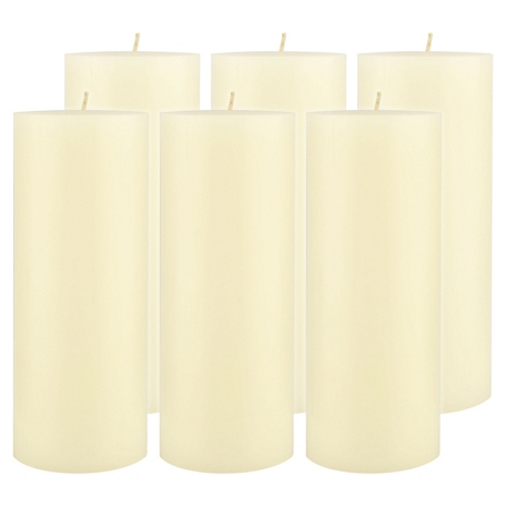 Stonebriar Collection Tall 110 Hour Long Burning Unscented Wax Flat Top Pillar Candles, Ivory, 3 x 8 in., 6 Pack