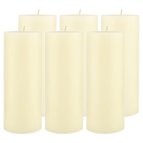 Stonebriar Collection Tall 110 Hour Long Burning Unscented Wax Flat Top Pillar Candles, Ivory, 3 x 8 in., 6 Pack