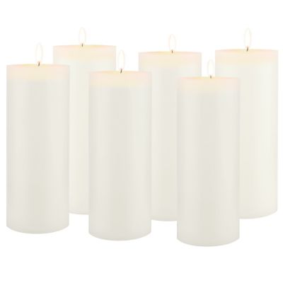 Stonebriar Collection Tall Long Burning Unscented Wax Flat Top Pillar Candles, White, 6 Pack