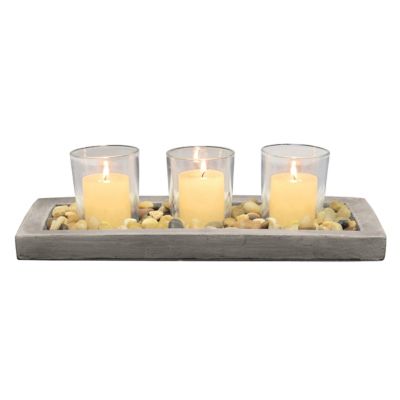 Stonebriar Collection Cement Votive Unscented Candle Garden with Glass Holders, Gray, ,