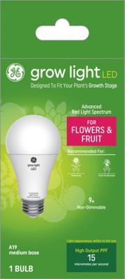 GE Grow Light Advanced Red Light Spectrum 9W LED Fruit and Flowering A19 Light Bulb (1 Pack), 93131180