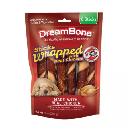 DreamBone Chicken Wrapped Sticks for Large Dog Treats 8 ct Dog Bones Rawhide & Rawhide Alternative