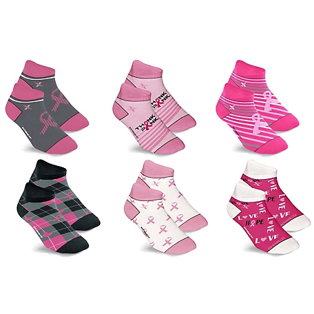 Extreme Fit 6-Pairs: Breast Cancer Awareness Ankle Compression Everyday Wear Socks
