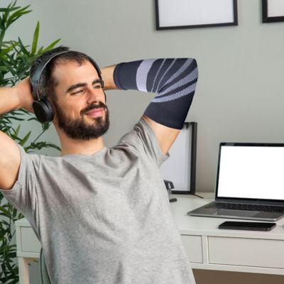 Image showing  3-Pairs: Ultra Comfort Pain Relief Elbow Arm Compression Support Sleeves for Relaxation, Lifting, Outdoor Work, L-XL
