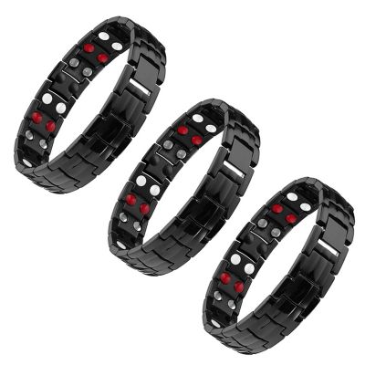 Extreme Fit Magnetic Energy Stainless Steel Therapy Bracelet to Balance Stress, Anxiety, Arthritis Pain Relief, Black, 3 pk.