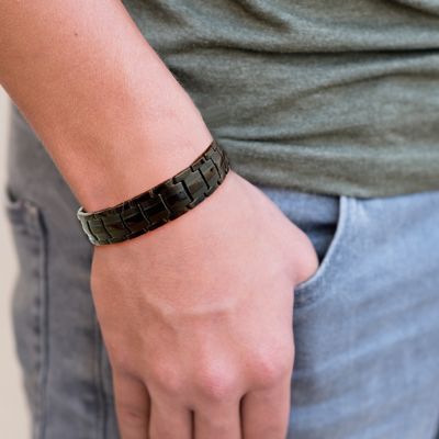 Image showing  Magnetic Energy Stainless Steel Therapy Bracelet to Balance Stress, Anxiety, Arthritis Pain Relief, Black, 3 pk.