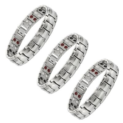 Extreme Fit Magnetic Energy Stainless Steel Therapy Bracelet to Balance Stress, Anxiety, Arthritis Pain Relief, Silver, 3 pk.