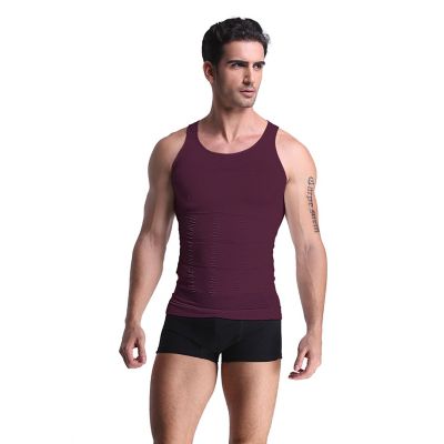 Extreme Fit Men's Core Support and Insta Trim Shapewear Gynecomastia Compression Tank Top Undershirt, Eggplant, Small