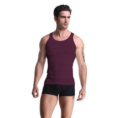 Extreme Fit Men's Core Support and Insta Trim Shapewear Gynecomastia Compression Tank Top Undershirt, Eggplant, Large