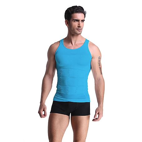 Extreme Fit Men's Core Support and Insta Trim Shapewear Gynecomastia Compression Tank Top Undershirt, Light Blue, Large