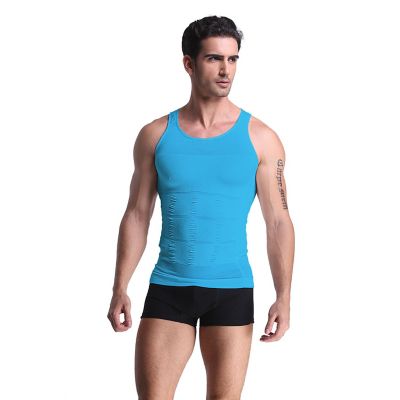 Extreme Fit Men's Core Support and Insta Trim Shapewear Gynecomastia Compression Tank Top Undershirt, Light Blue, XL