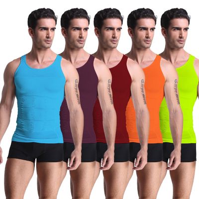 Image showing  Men's Core Support and Insta Trim Shapewear Gynecomastia Compression Tank Top Undershirt, Light Blue, 2XL