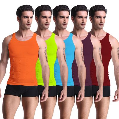 Image showing  Men's Core Support and Insta Trim Shapewear Gynecomastia Compression Tank Top Undershirt, Lime, 2XL