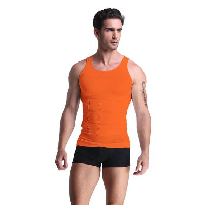 Extreme Fit Men's Core Support and Insta Trim Shapewear Gynecomastia Compression Tank Top Undershirt, Orange, Large