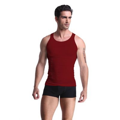 Extreme Fit Men's Core Support and Insta Trim Shapewear Gynecomastia Compression Tank Top Undershirt, Red, Small