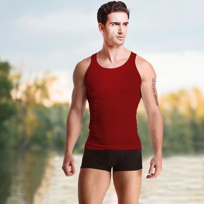 Image showing  Men's Core Support and Insta Trim Shapewear Gynecomastia Compression Tank Top Undershirt, Red, Medium