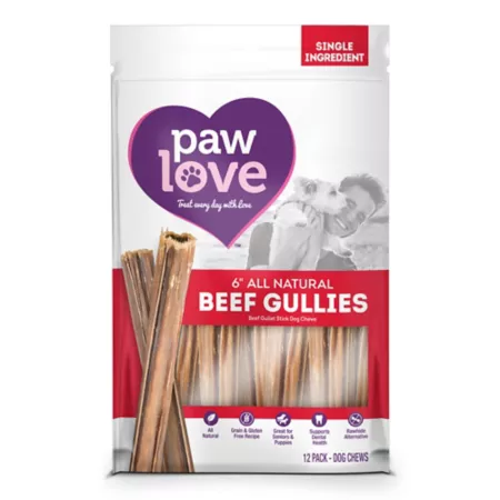 Paw Love Beef Gullie Sticks Dog Chews 6 oz. Dog Bones Rawhide & Rawhide Alternative