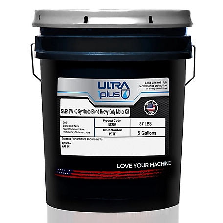 Ultra1Plus SAE 15W-40 Synthetic Blend 5 Heavy-Duty Motor Oil API CK-4/SN, 5 gal.