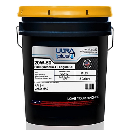 Ultra1Plus SAE 20W-50 Synthetic 4-Cycle Engine Oil API SN JASO MA2, 5 gal.