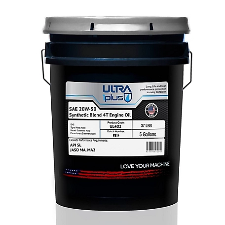 Ultra1Plus SAE 20W-50 Blend 4-Cycle Engine Oil API SL JASO MA2, 5 gal.