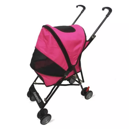 AmorosO Foldable 4 Wheel Pet Umbrella Stroller Pink Small Pet Strollers