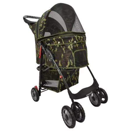 AmorosO Convenient Camouflage Stroller with 6 Wheels for Pets up to 30 lbs Green Pet Strollers