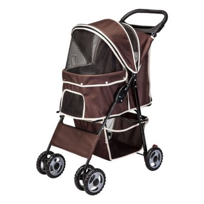 AmorosO Pet Stroller for Dogs and Cats, Brown/White