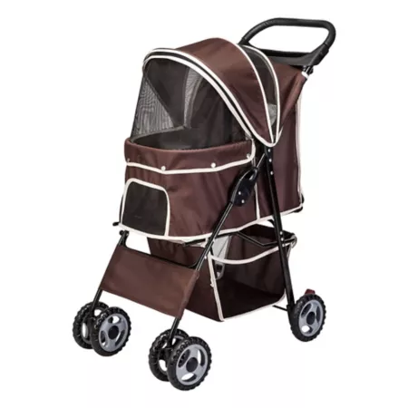 AmorosO 6 Wheel Pet Stroller for Pets up to 30 lbs Brown/White Pet Strollers