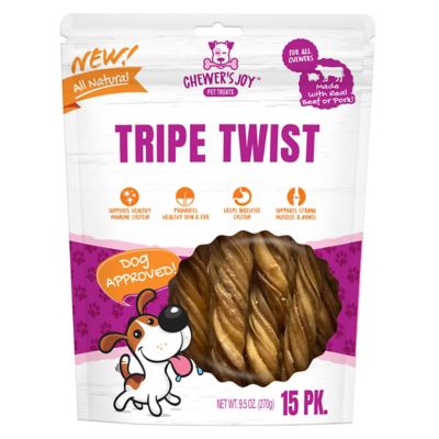 Chewer's Joy Tripe Twist 6in, 15 ct. for Dogs, Natural Chewable Treat