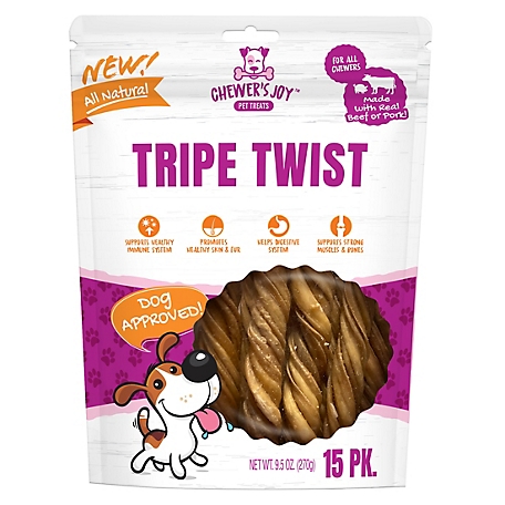Chewer's Joy Tripe Twists Natural Dog Chew Treats, 6 in., 15 ct.