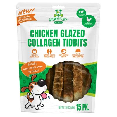 Chewer's Joy Chicken Glazed Collagen Tidbits 6in, 15 ct. for dogs, Long Lasting Chewable Treat
