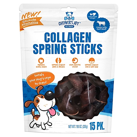 Chewer's Joy Collagen Spring Sticks 5in, 15 ct. for Dogs, Long Lasting Chewable Treat