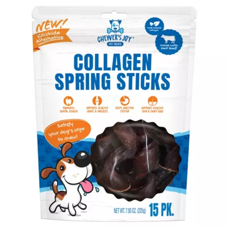 Chewer's Joy Collagen Spring Sticks 5 inches 15 ct for dogs long-lasting chewable treat Dog Bones Rawhide & Rawhide Alternative