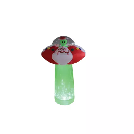 A Holiday Company UFO Star Dasher with a shimmering green light Rain Barrels